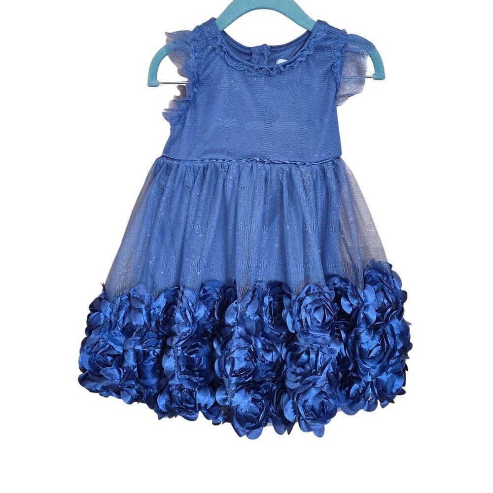 Baby girl Blue Glitter Tulle Dress 2T Floral Trim flower girl party easter sassy